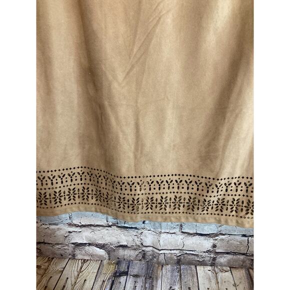 Lila Rose Dress Womens 6 Camel Brown Microsuede Laser Cut Trim A Line Stretch - Picture 5 of 14